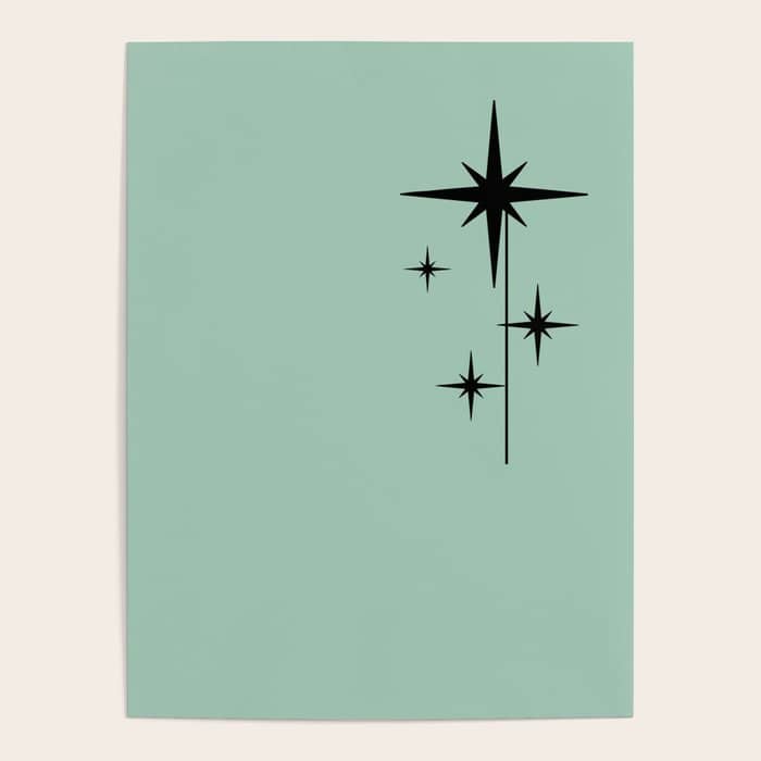 1950s Atomic Age Retro Starbursts In Aqua Mint And Black Poster