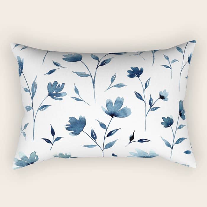 Blue Flowers | Watercolor Pattern Rectangular Pillow