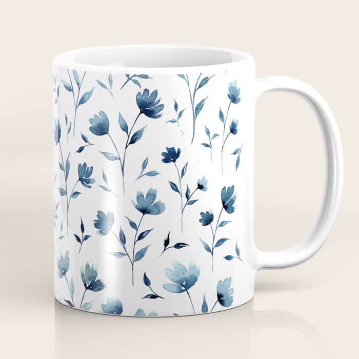 Blue Flowers | Watercolor Pattern Coffee Mug