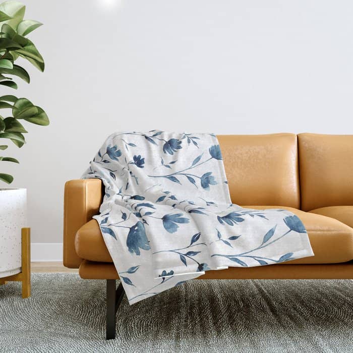 Blue Flowers | Watercolor Pattern Throw Blanket