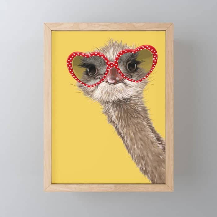 Fashion Hipster Ostrich In Yellow Mini Art Print