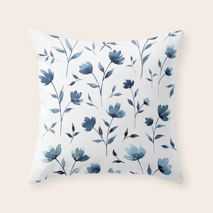 Blue Flowers | Watercolor Pattern Throw Pillow
