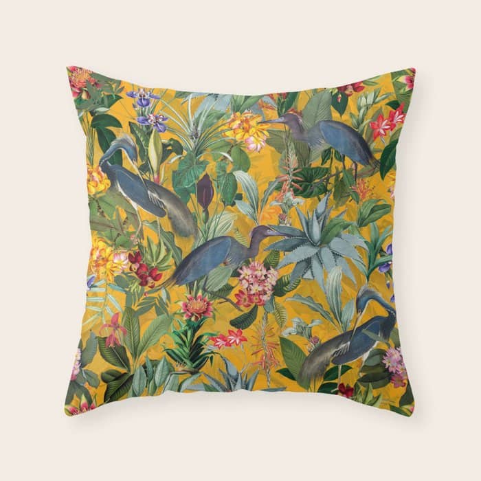 Vintage & Shabby Chic - Sunny Tropical Garden Blue Heron Throw Pillow