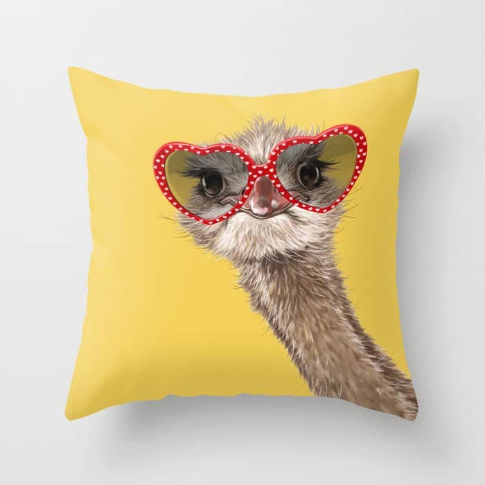 Fashion Hipster Ostrich In Yellow Throw Pillow