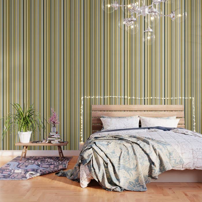 Vertical Stripes In Navy Blue, Mustard Yellow, And White Wallpaper