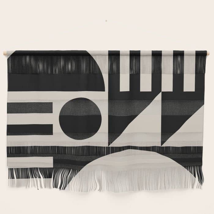 Mid Century Modern Geometric 936 Black And Linen White Wall Hanging