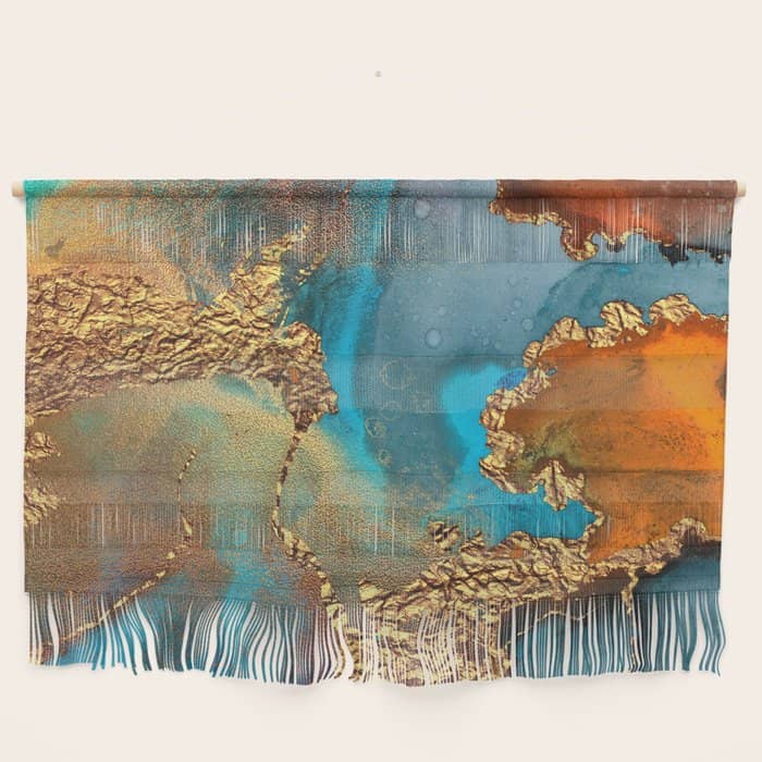 Abstract Blue And Gold Autumn Marble Wall Hanging