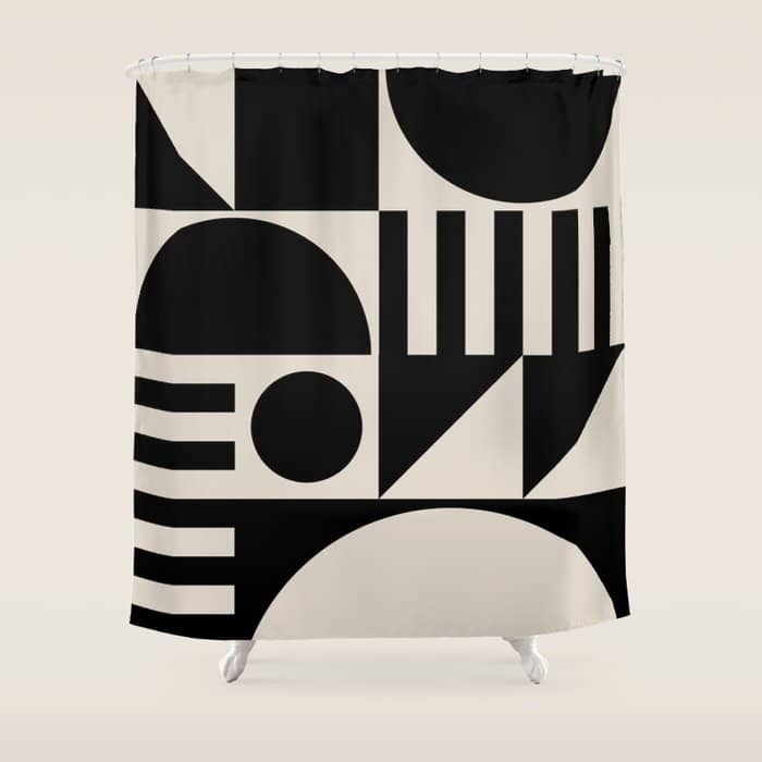 Mid Century Modern Geometric 936 Black And Linen White Shower Curtain