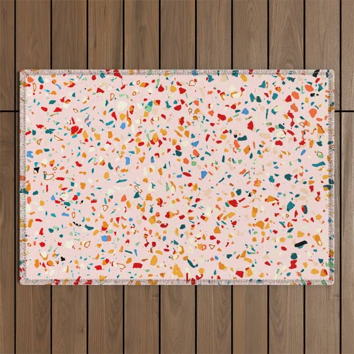 Blush Terrazzo | Pink Eclectic Speckles | Abstract Confetti Painting | Chic Bohemian Illustration Outdoor Rug