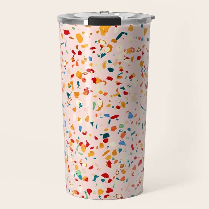 Blush Terrazzo | Pink Eclectic Speckles | Abstract Confetti Painting | Chic Bohemian Illustration Travel Mug