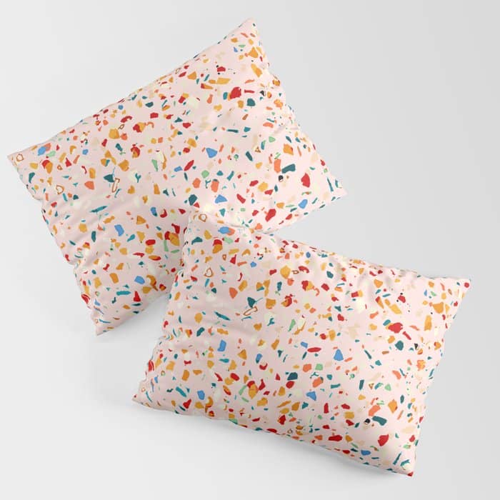 Blush Terrazzo | Pink Eclectic Speckles | Abstract Confetti Painting | Chic Bohemian Illustration Pillow Sham