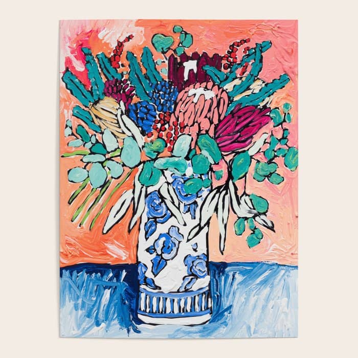 Orange Protea Bouquet Australian Wildflower Still Life Painting Poster