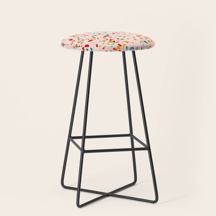 Blush Terrazzo | Pink Eclectic Speckles | Abstract Confetti Painting | Chic Bohemian Illustration Stool