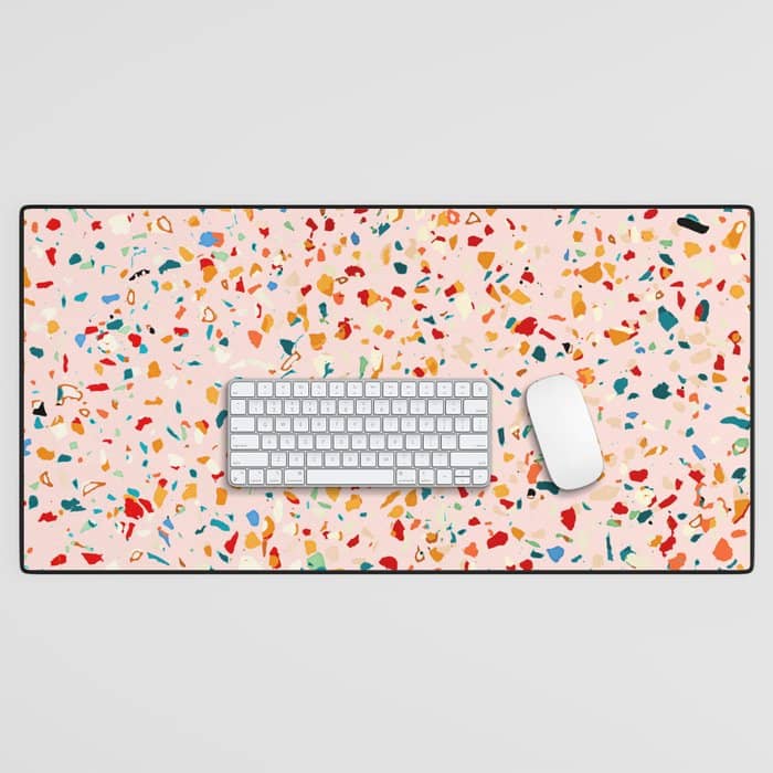 Blush Terrazzo | Pink Eclectic Speckles | Abstract Confetti Painting | Chic Bohemian Illustration Desk Mat