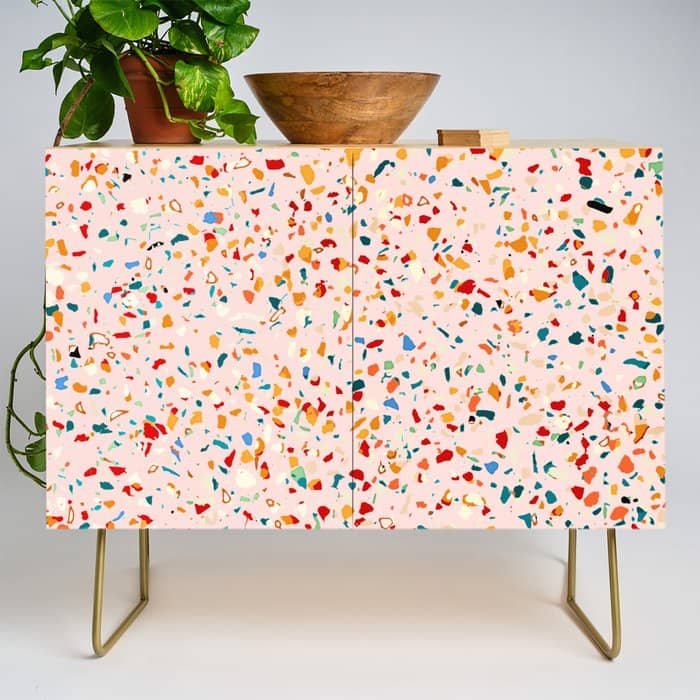 Blush Terrazzo | Pink Eclectic Speckles | Abstract Confetti Painting | Chic Bohemian Illustration Credenza