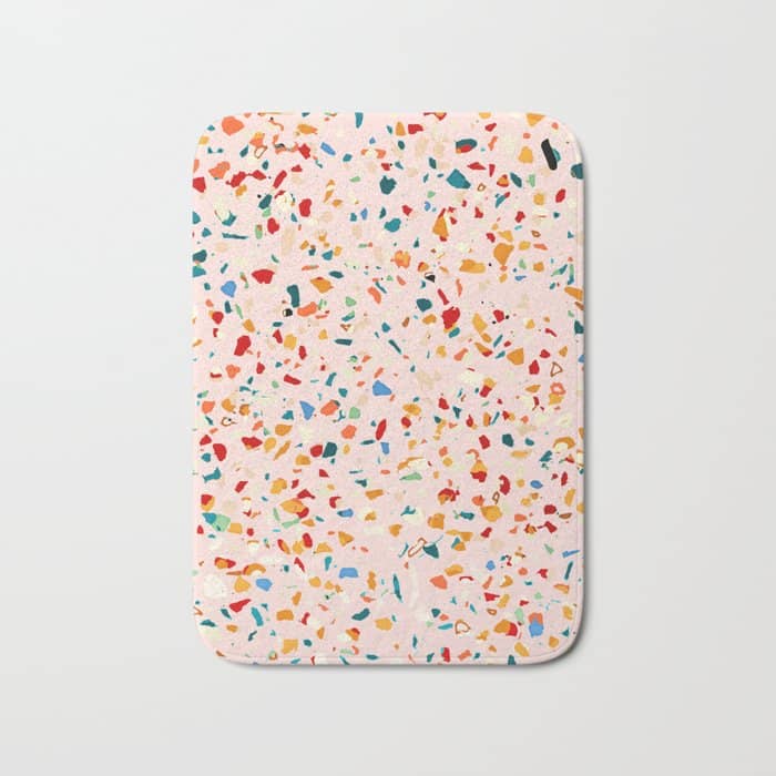 Blush Terrazzo | Pink Eclectic Speckles | Abstract Confetti Painting | Chic Bohemian Illustration Bath Mat
