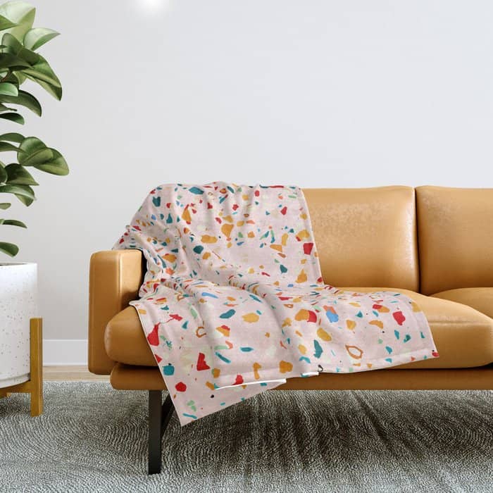 Blush Terrazzo | Pink Eclectic Speckles | Abstract Confetti Painting | Chic Bohemian Illustration Throw Blanket