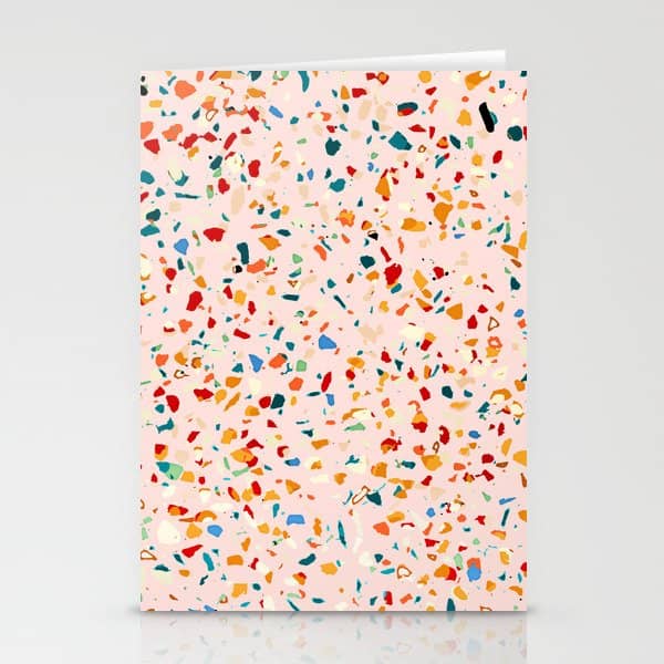 Blush Terrazzo | Pink Eclectic Speckles | Abstract Confetti Painting | Chic Bohemian Illustration Stationery Card