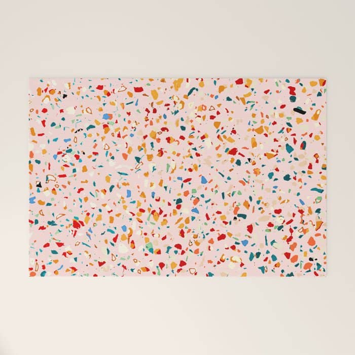 Blush Terrazzo | Pink Eclectic Speckles | Abstract Confetti Painting | Chic Bohemian Illustration Welcome Mat