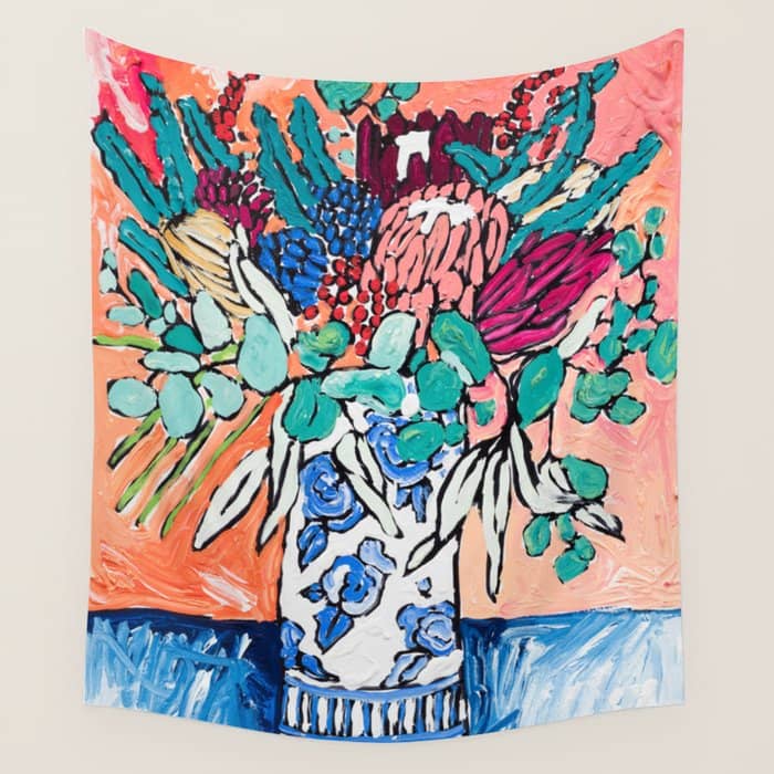 Orange Protea Bouquet Australian Wildflower Still Life Painting Wall Tapestry