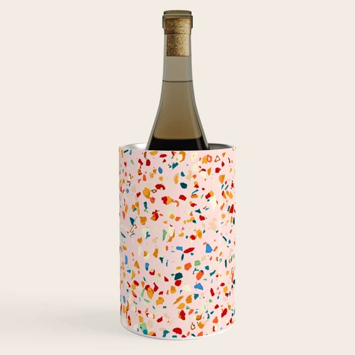 Blush Terrazzo | Pink Eclectic Speckles | Abstract Confetti Painting | Chic Bohemian Illustration Wine Chiller