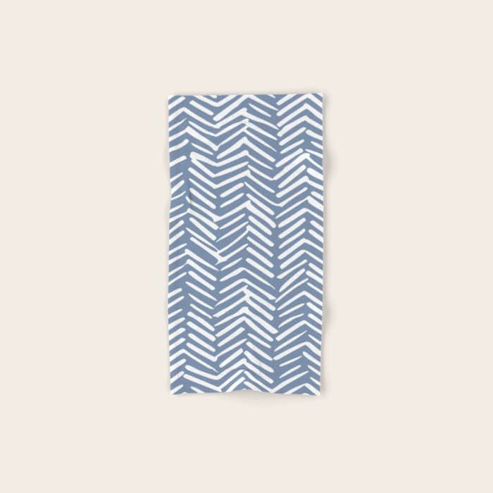 Abstract Herringbone Pattern, Rustic, Blue And White Bath Towel