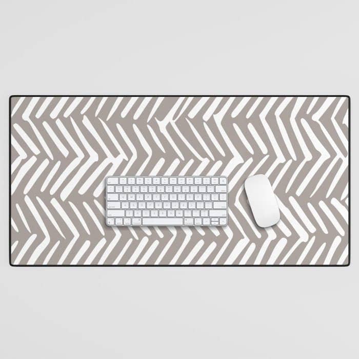 Abstract Herringbone Pattern, Rustic, Light Brown Desk Mat
