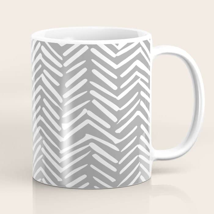 Abstract Herringbone Pattern, Rustic, Gray And White Coffee Mug
