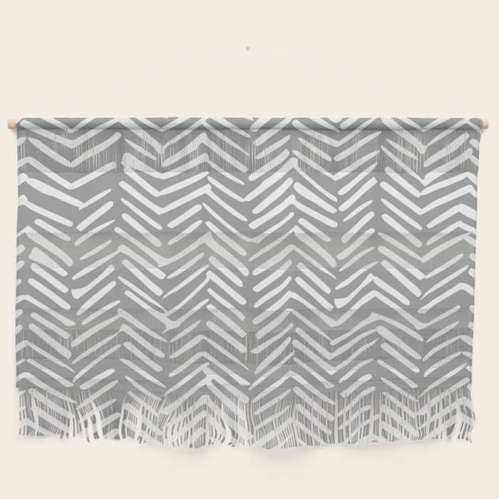 Abstract Herringbone Pattern, Rustic, Gray And White Wall Hanging