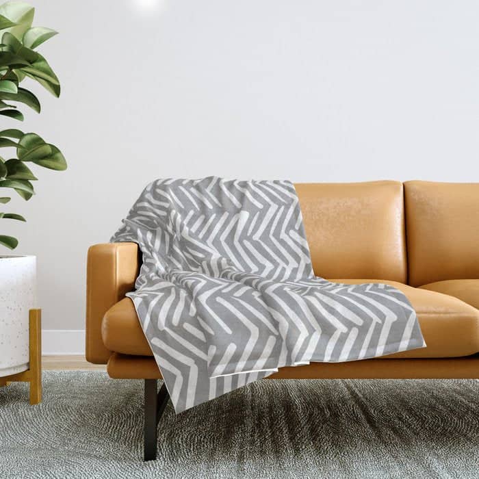 Abstract Herringbone Pattern, Rustic, Gray And White Throw Blanket