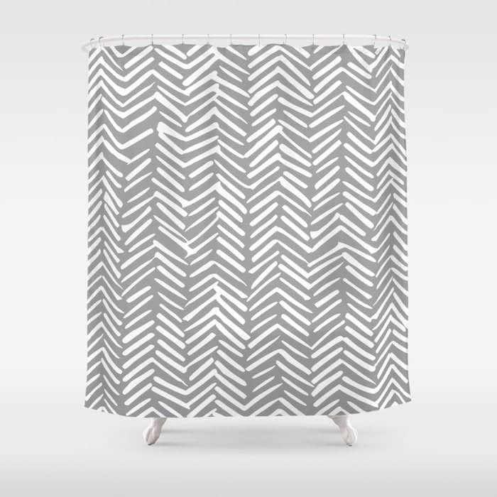 Abstract Herringbone Pattern, Rustic, Gray And White Shower Curtain