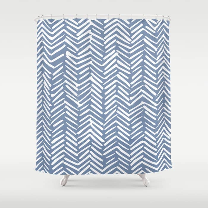 Abstract Herringbone Pattern, Rustic, Blue And White Shower Curtain