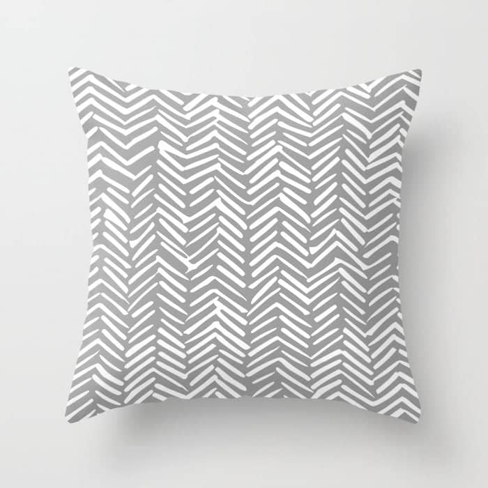 Abstract Herringbone Pattern, Rustic, Gray And White Throw Pillow