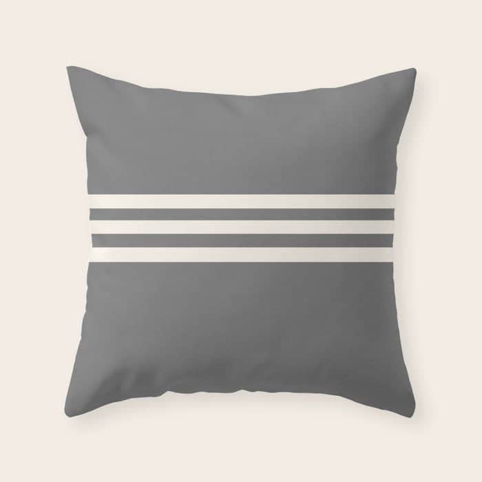 Grey Solid With Treble Ivory Stripes Minimalist Color Block Pattern Throw Pillow