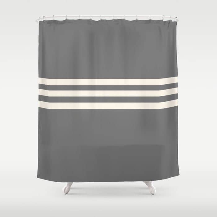 Grey Solid With Treble Ivory Stripes Minimalist Color Block Pattern Shower Curtain