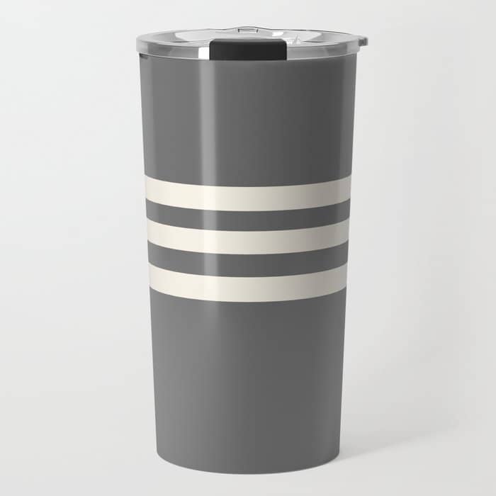 Grey Solid With Treble Ivory Stripes Minimalist Color Block Pattern Travel Mug