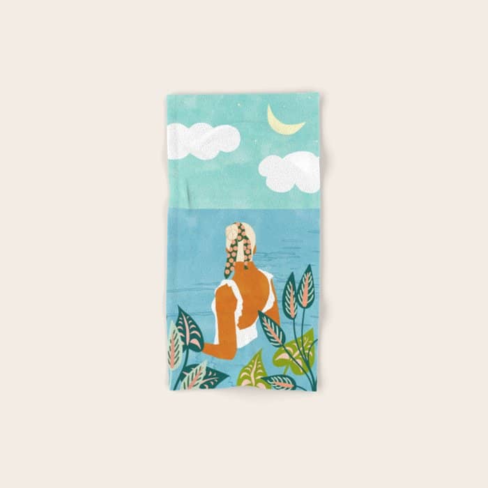 The Pursuit Of Happiness, Woman Ocean Travel Swim Illustration, Bohemian Fashion Tropical Bath Towel