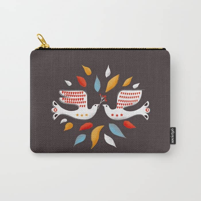 Retro Christmas Birds Illustration Carry All Pouch