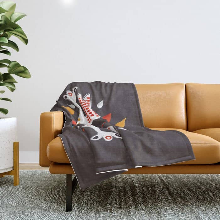 Retro Christmas Birds Illustration Throw Blanket