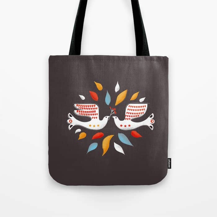 Retro Christmas Birds Illustration Tote Bag