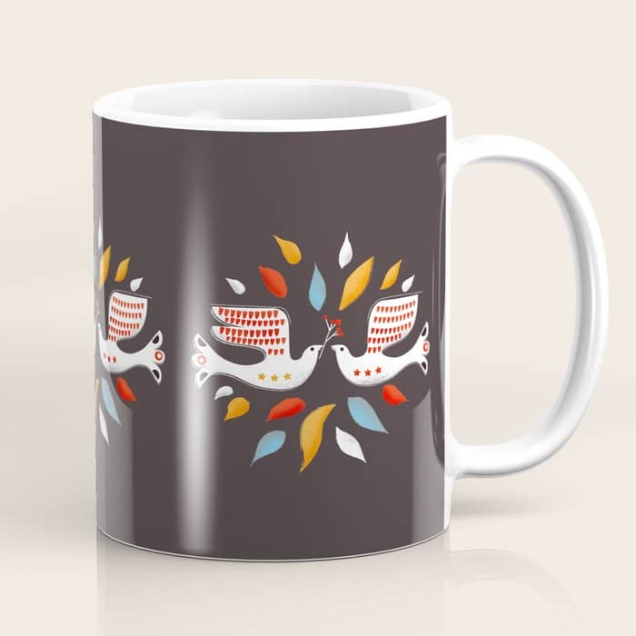 Retro Christmas Birds Illustration Coffee Mug