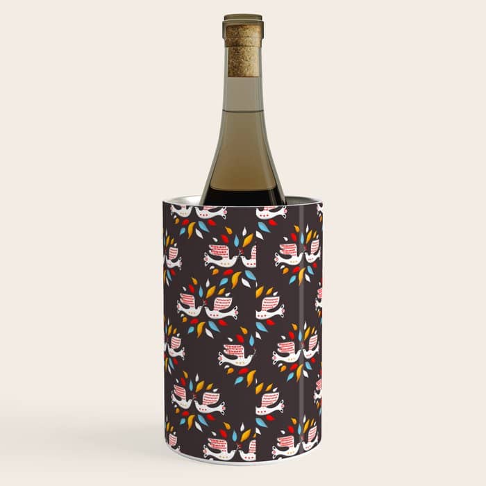 Retro Christmas Birds Illustration Wine Chiller