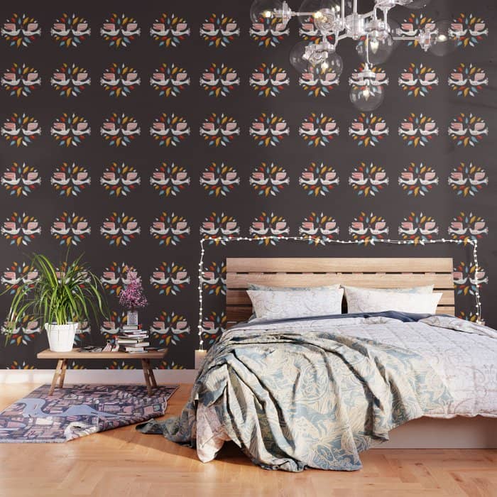 Retro Christmas Birds Illustration Wallpaper