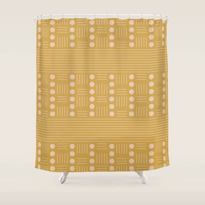 Lines And Circle In Mustard Shower Curtain
