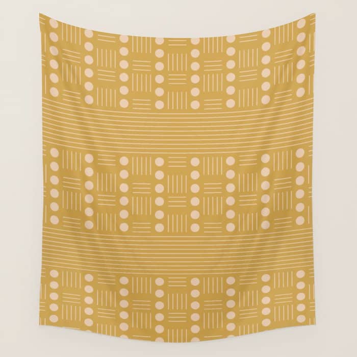 Lines And Circle In Mustard Wall Tapestry