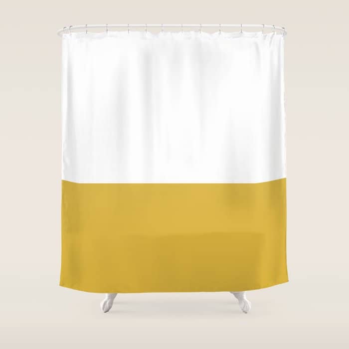 Mustard Yellow And White Solid Color Block Shower Curtain
