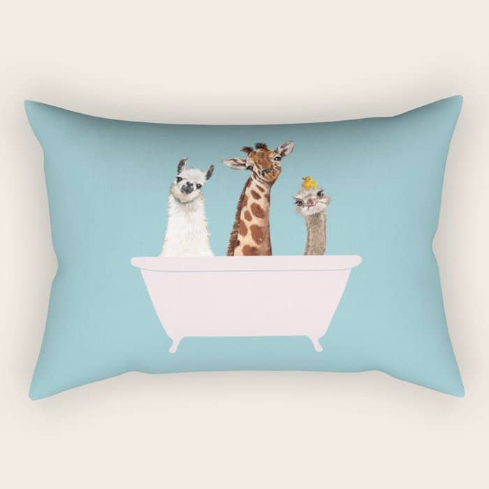 Playful Gangs In Bathtub Blue Rectangular Pillow