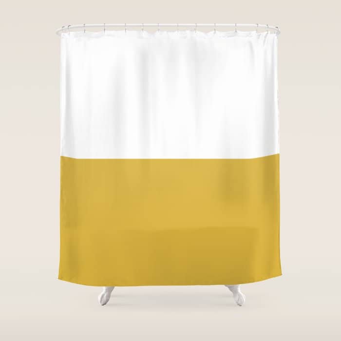 Mustard Yellow And White Minimalist Color Block Solid Half And Half Shower Curtain