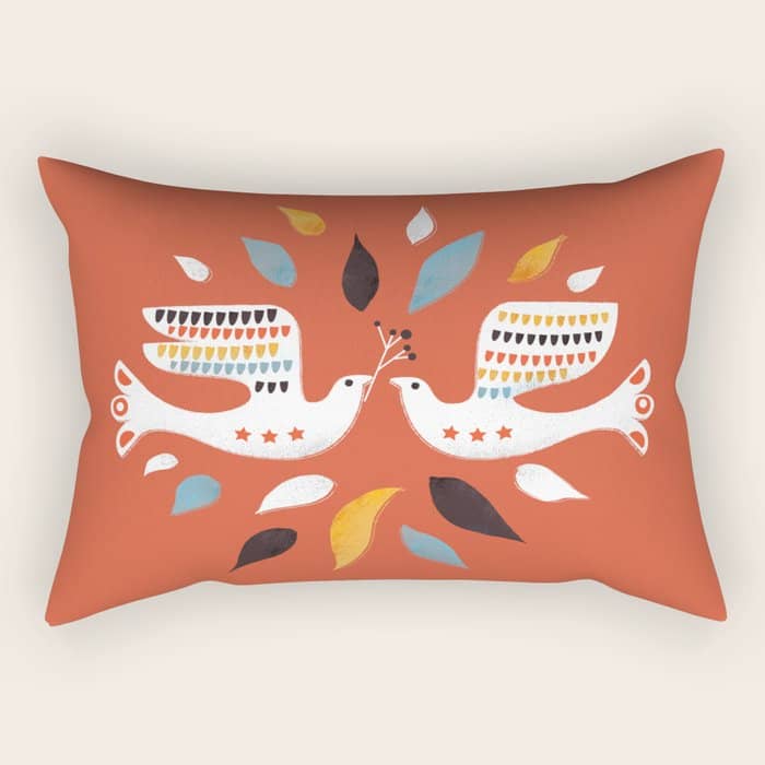 Festive Doves - Folk Illustration Rectangular Pillow