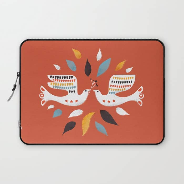 Festive Doves - Folk Illustration Laptop Sleeve
